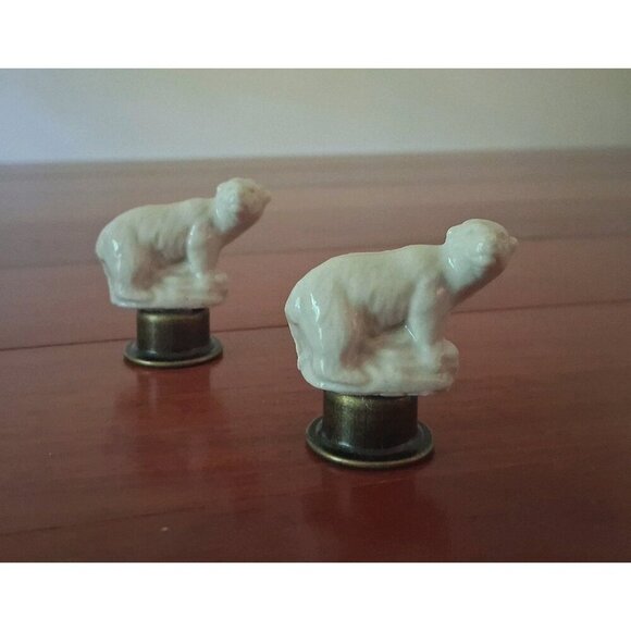 Polar Bear Lamp Finial Set 2 Shade Topper Ceramic England Vintage Farmhouse - Picture 1 of 6